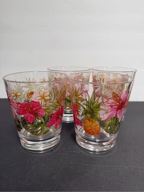 Tropical Hibiscus Pineapple plastic Ken Tumbler - Set of 4